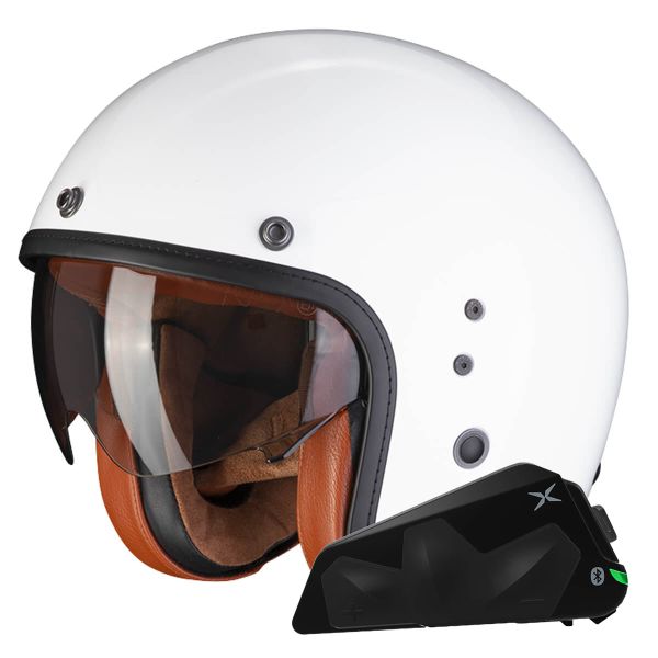 Jet Scorpion Belfast Evo Luxe Bianco + Kit Bluetooth Exo-Com Link-1C Jet Scorpion Belfast Evo Luxe Bianco + Kit Bluetooth Exo-Com Link-1C