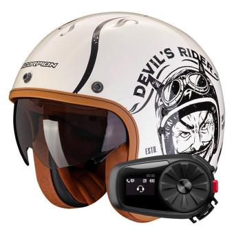 Casque Jet Scorpion Belfast Evo Romeo Cream Black + Kit Bluetooth 5S Solo Casque Jet Scorpion Belfast Evo Romeo Cream Black + Kit Bluetooth 5S Solo
