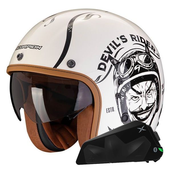 Jet Scorpion Belfast Evo Romeo Crema Nero + Kit Bluetooth Exo-Com Link-1C