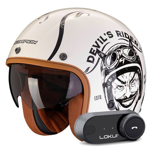 Jet Scorpion Belfast Evo Romeo Cream Black + Kit Bluetooth Lokui K30