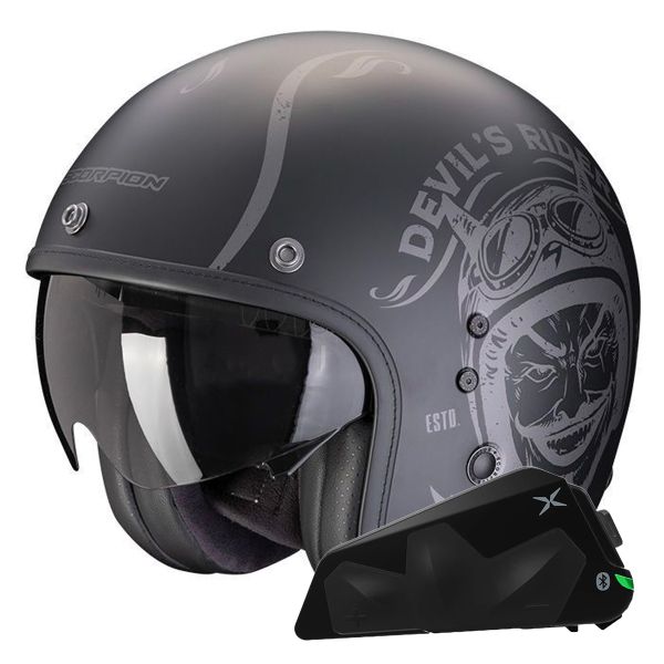 Jet Scorpion Belfast Evo Romeo Nero opaco argento + Kit Bluetooth Exo-Com Link-1C