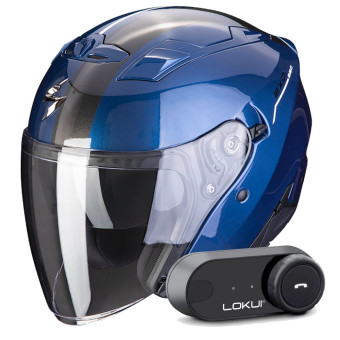 Jet Scorpion Exo 230 SR Blue White + Kit Bluetooth Lokui K30