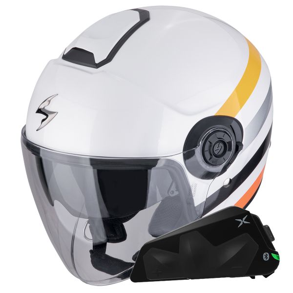 Jet Scorpion Exo City II Bee Bianco Giallo + Kit Bluetooth Exo-Com Link-1C