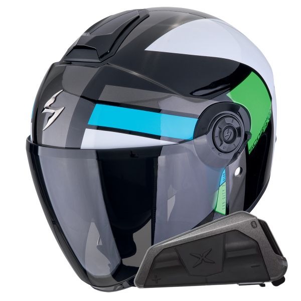 Jet Scorpion Exo City II Blur Nero Bianco Verde + Kit Bluetooth Exo-Com Link-1