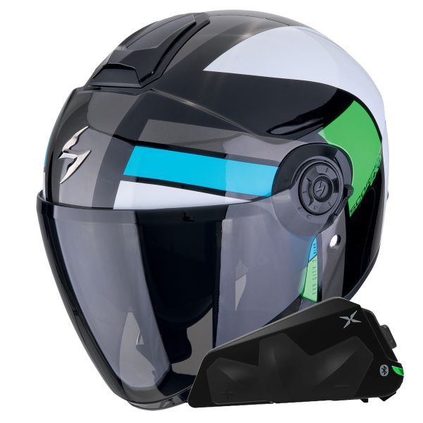 Jet Scorpion Exo City II Blur Nero Bianco Verde + Kit Bluetooth Exo-Com Link-1C
