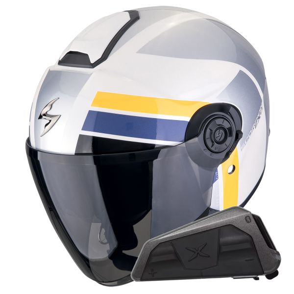 Jet Scorpion Exo City II Blur Bianco Argento Giallo + Kit Bluetooth Exo-Com Link-1