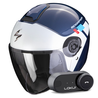 Jet Scorpion Exo City II Mall Blue White Red + Kit Bluetooth Lokui K30
