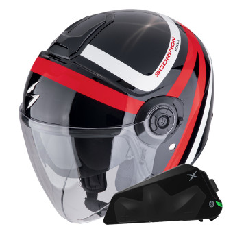 Casque Jet Scorpion Exo City II Riva Nero Rosso + Kit Bluetooth Exo-Com Link-1C Casque Jet Scorpion Exo City II Riva Nero Rosso + Kit Bluetooth Exo-Com Link-1C