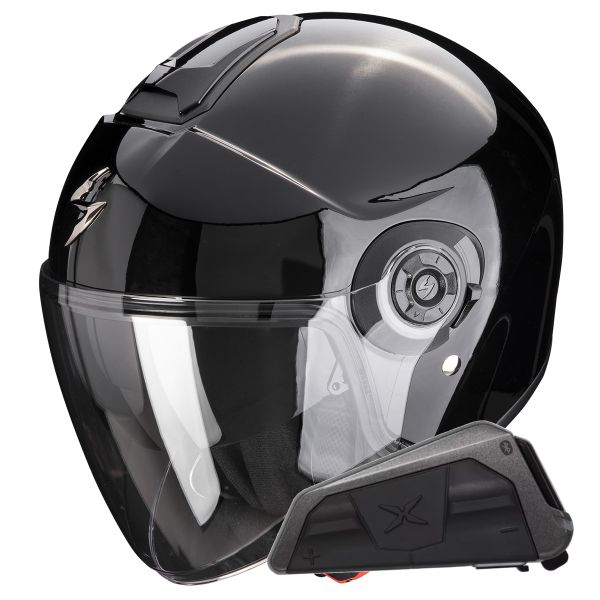 Jet Scorpion Exo City II nero solido + kit Bluetooth Exo-Com Link-1 Jet Scorpion Exo City II nero solido + kit Bluetooth Exo-Com Link-1