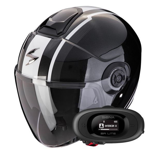 Jet Scorpion Exo City II Vel Metal Black White + Kit bluetooth 5R Lite Solo