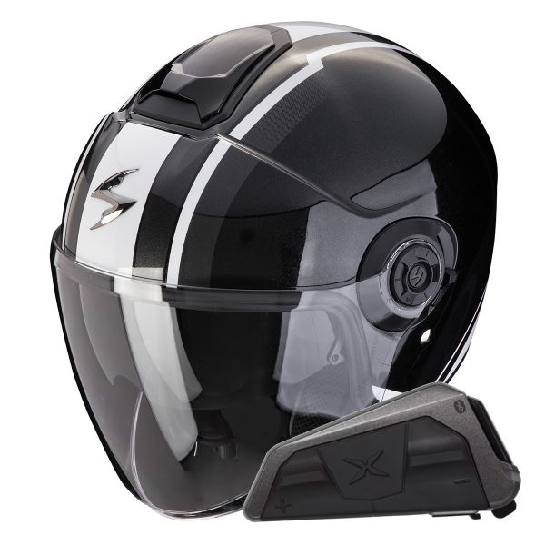 Jet Scorpion Exo City II Vel Metal Nero Bianco + Kit Bluetooth Exo-Com Link-1
