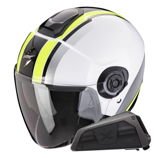 Jet Scorpion Exo City II Vel Bianco Giallo Fluo + Kit Bluetooth Exo-Com Link-1 Jet Scorpion Exo City II Vel Bianco Giallo Fluo + Kit Bluetooth Exo-Com Link-1