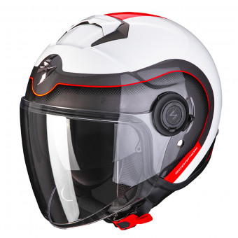 Scorpion Exo City Roll Pearl White Red + Kit Bluetooth Sena SMH5 Solo