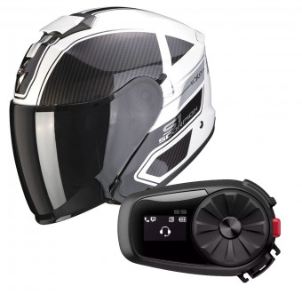 Jet Scorpion Exo S1 Cross-Ville White Black Silver + Kit Bluetooth Sena 5S Solo