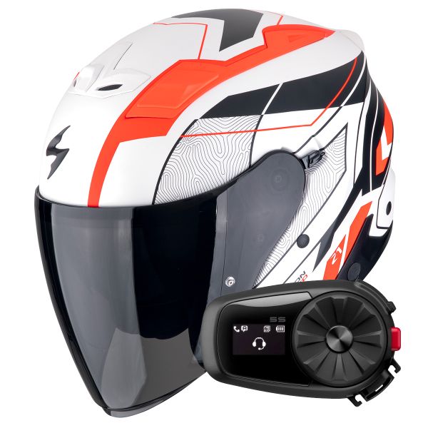 Jet Scorpion Exo Z1 Vue Matt White Red Black + Kit Bluetooth 5S Solo