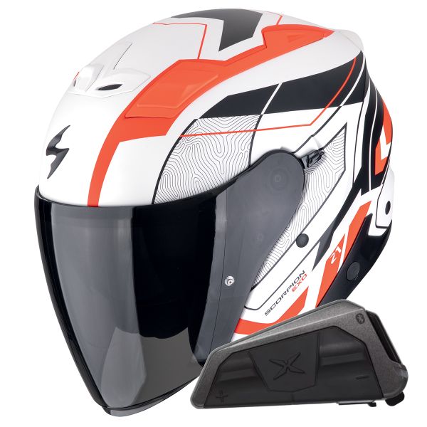 Jet Scorpion Exo Z1 Vue Matt White Red Black + Kit bluetooth Exo-Com Link-1 Jet Scorpion Exo Z1 Vue Matt White Red Black + Kit bluetooth Exo-Com Link-1