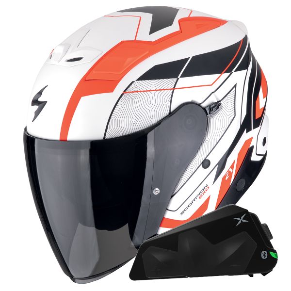 Jet Scorpion Exo Z1 Vue Bianco Rosso Nero Opaco + Kit Bluetooth Exo-Com Link-1C