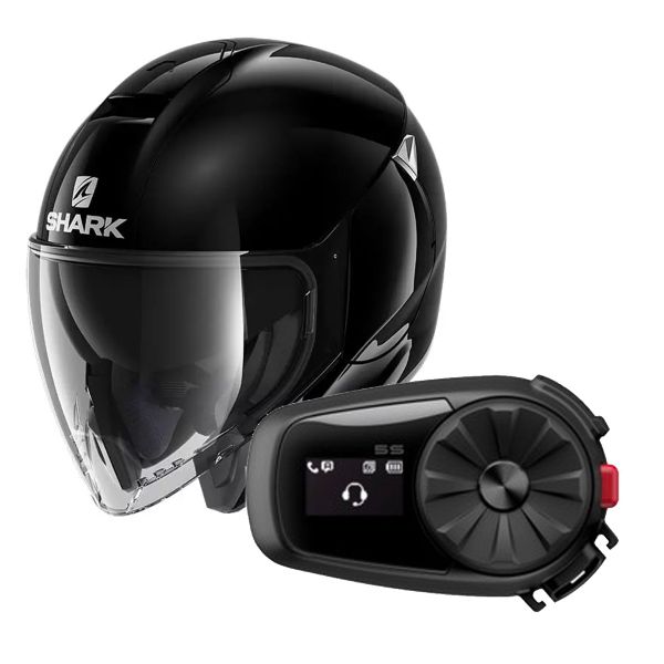 Jet Shark Citycruiser Blank BLK + Kit Bluetooth Sena 5S Solo