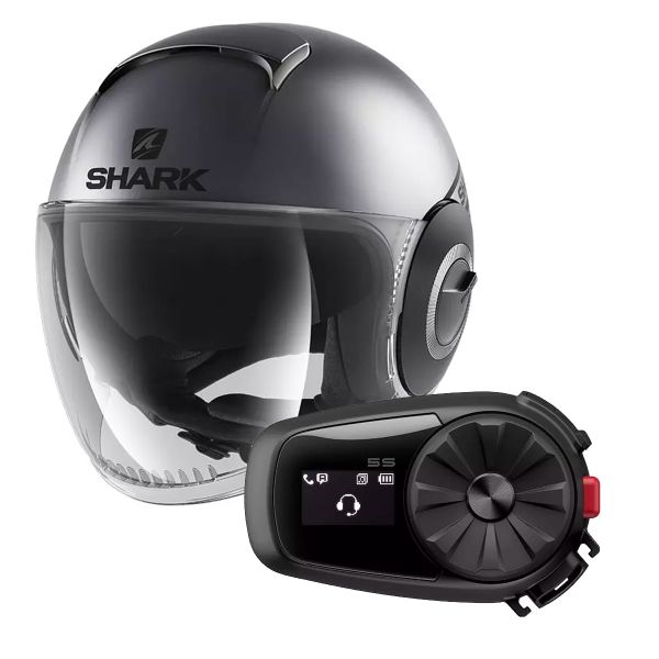 Jet Shark Nano Street Neon Antracite Nero Opaco + Kit Bluetooth Sena 5S Solo