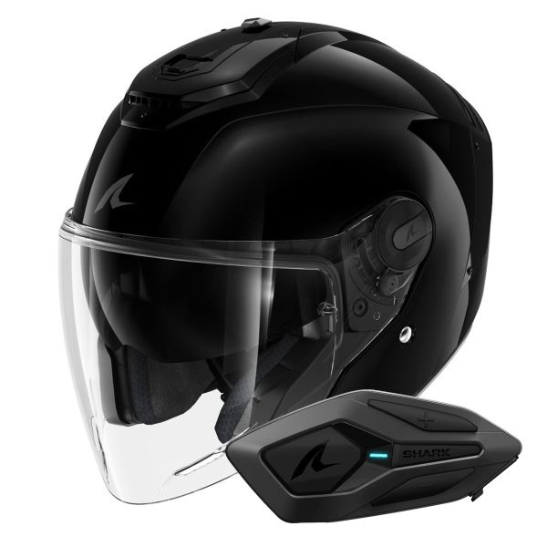 Jet Shark RS JET Blank BLK + Kit Bluetooth Sena for Shark Solo