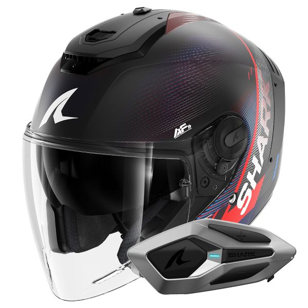 Jet Shark RS JET Carbon Speed-Tech Mat DBR + Kit Bluetooth Sena for Shark Mesh Sol