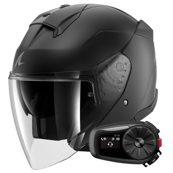 Jet Shark Skwal Jet Blank Mat KMA + Kit Bluetooth 5S Solo Jet Shark Skwal Jet Blank Mat KMA + Kit Bluetooth 5S Solo