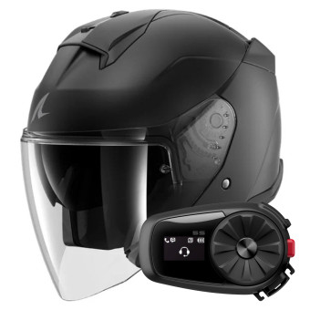 Casque Jet Shark Skwal Jet Dark Shadow Mat A08 + Kit Bluetooth 5S Solo Casque Jet Shark Skwal Jet Dark Shadow Mat A08 + Kit Bluetooth 5S Solo