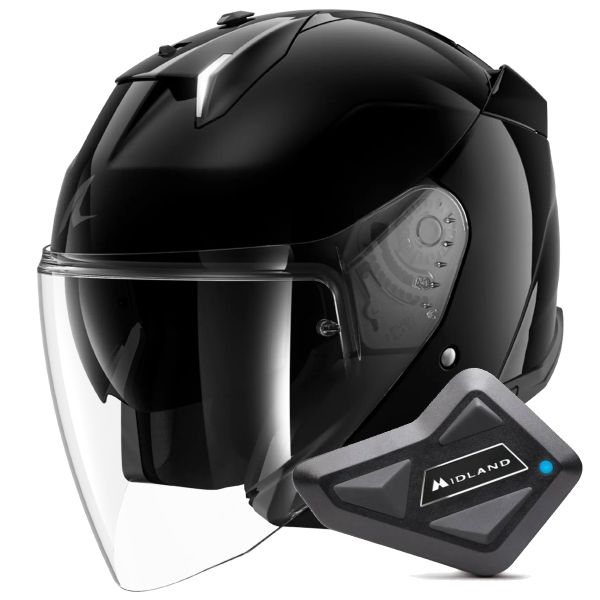 Jet Shark Skwal i3 Jet Blank BLK + Kit Bluetooth BT Mini