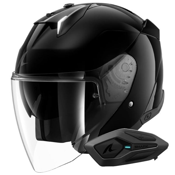 Jet Shark Skwal i3 Jet Blank BLK + Kit Bluetooth Sena for Shark