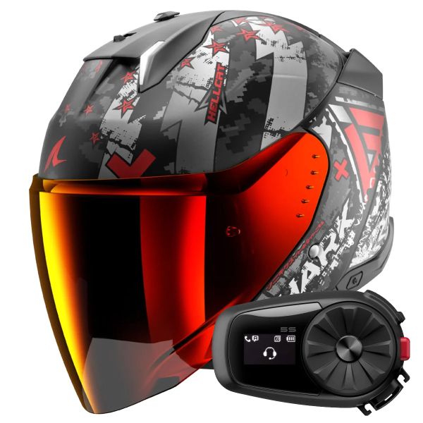 Jet Shark Skwal i3 Jet Hellcat Mat KUR + Kit Bluetooth 5S Solo