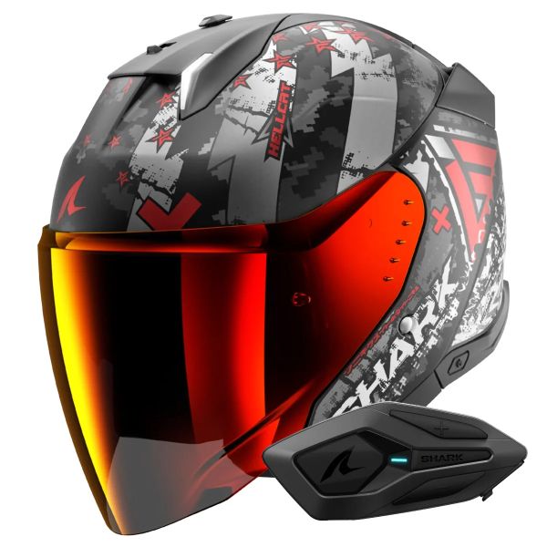 Jet Shark Skwal i3 Jet Hellcat Mat KUR + Kit Bluetooth Sena for Shark