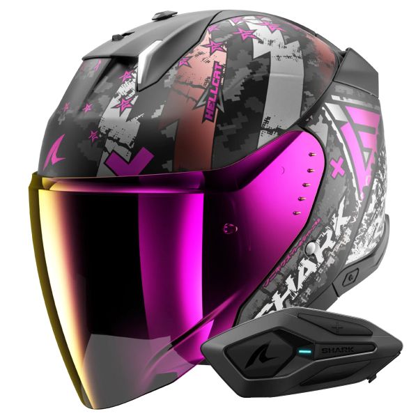 Jet Shark Skwal i3 Jet Hellcat Mat KUV + Kit Bluetooth Sena for Shark