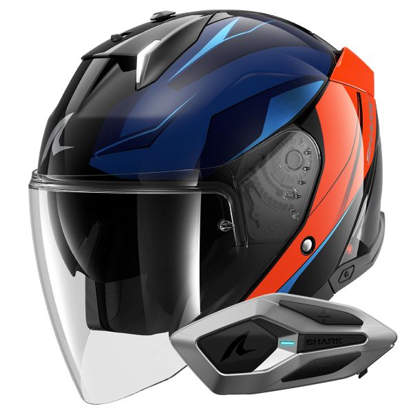 Jet Shark Skwal i3 Jet Mekarium KUO + Kit Bluetooth Sena for Mesh Solo