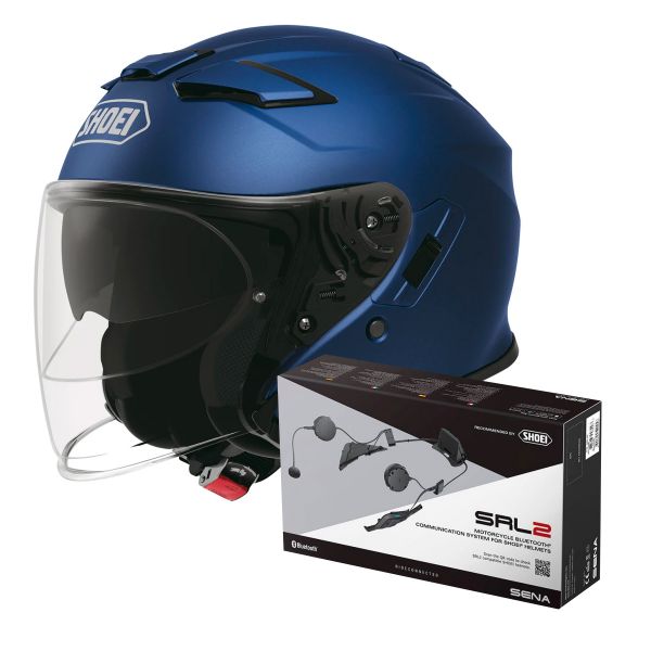 Pack Casco Moto + Kit Bluetooth : Shoei J-Cruise II Matt Blue Metalic +  Intercom Sena Gt-Air 2 SRL-02 | iCasque.it