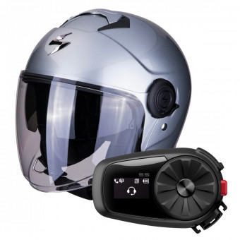 Casque Jet Scorpion Exo City Argento + Kit Bluetooth Sena 5S Solo Casque Jet Scorpion Exo City Argento + Kit Bluetooth Sena 5S Solo