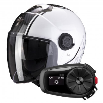 Jet Scorpion Exo City Avenue White Black + Kit Bluetooth Sena 5S Solo