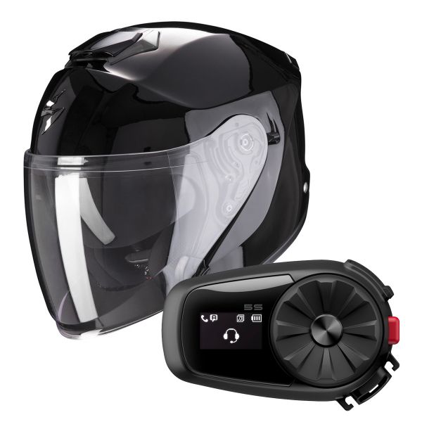 Pack Casco Moto + Kit Bluetooth : Scorpion Exo S1 Black + Kit Bluetooth 5S  Solo | iCasque.it