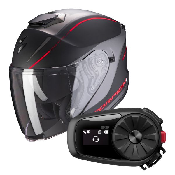 Jet Scorpion Exo S1 Shadow Matt Black Red + Kit Bluetooth Sena 5S Solo