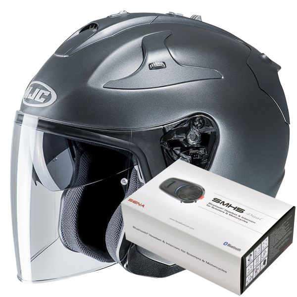 Pack Casco Moto + Kit Bluetooth : HJC FG-Jet Semi Mat Titanium + Kit  Bluetooth SMH5 Solo | iCasque.it