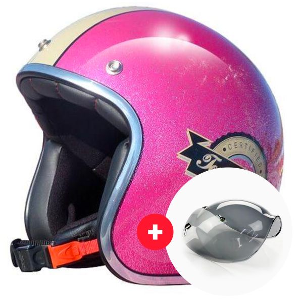 Pack Casco Moto + Visiera : Torx Famous Glitter Rosa + Visiera Wyatt Bubble  3 Pressioni | iCasque.it