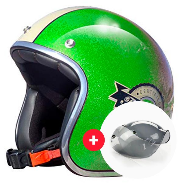 Pack Casco Moto + Visiera : Torx Famous Glitter Verde + Visiera Wyatt Bubble  3 Pressioni | iCasque.it