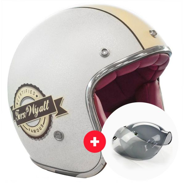 Pack Casco Moto + Visiera : Torx Famous Opaco Glitter Bianco + Visiera  Wyatt Bubble 3 Pressioni | iCasque.it