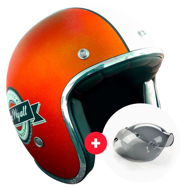 Pack Casco Moto + Visiera : Torx Famous Opaco Glitter Arancione + Visiera  Wyatt Bubble 3 Pressioni | iCasque.it