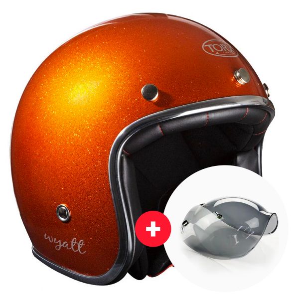 Pack Casco Moto + Visiera : Torx Wyatt Glitter Arancione + Visiera Wyatt  Bubble 3 Pressioni | iCasque.it