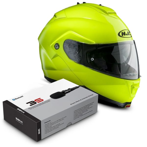 Modulare Apribile HJC IS-MAX II Verde Fluo + Sena 3S Bluetooth Kit