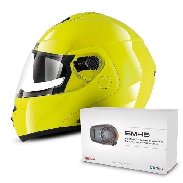 Modulare Apribile Shark Openline Prime Hi-Vis YKY Pinlock + Sharktooth Bluetooth Kit