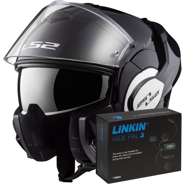 Pack Casco Moto + Kit Bluetooth : LS2 Valiant Solid Gloss Black FF399 +  Linkin Ride Pal III | iCasque.it