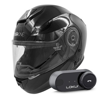 Modulare Apribile Everone M72R Shiny Black + Kit Bluetooth Lokui K30