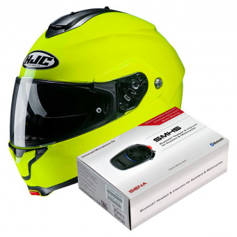 Modulare Apribile HJC C91 Fluo Green + Kit Bluetooth SMH5 Solo