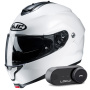 Casque Modulare Apribile HJC C91N Pearl White + Kit Bluetooth Lokui K30